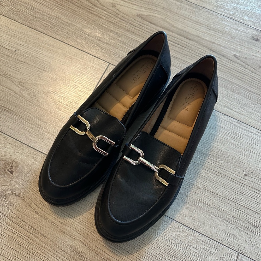 Rachel Zoe Mila Chunky Loafers Chain Detail Chunky Black Leather Size 10 Womens